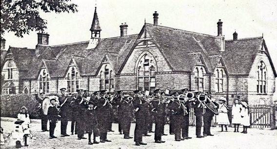 Manea Silver Band outside Manea School c.1920s